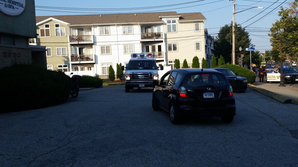 Marty from Fire Engine Pizza inside the ambulance being treated.