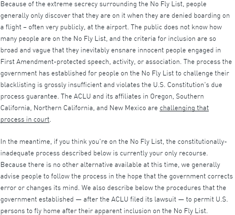 ACLU No Fly List