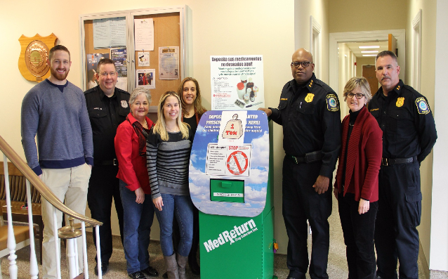 From left: James Olsen from Stratford Community Services, Police Corporal Brian Norko,  Health Director Andrea Boissevain, Anna Gasinski from Community Services, Conservation  Administrator Tina Senft-Batoh, Police Chief Patrick Ridenhour, Community Services  Administrator Tamara Trojanowski, and Deputy Police Chief Joseph McNeil.