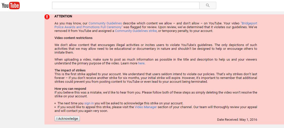 Youtube Violation on Police Awards