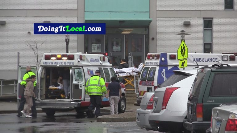 Children being put on ambulances due to the Columbus School Evacuation