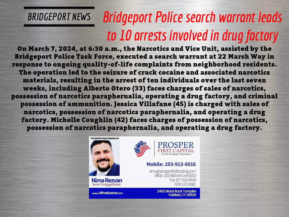 Bridgeport Police search warrant leads to 10 arrests involved in drug factory