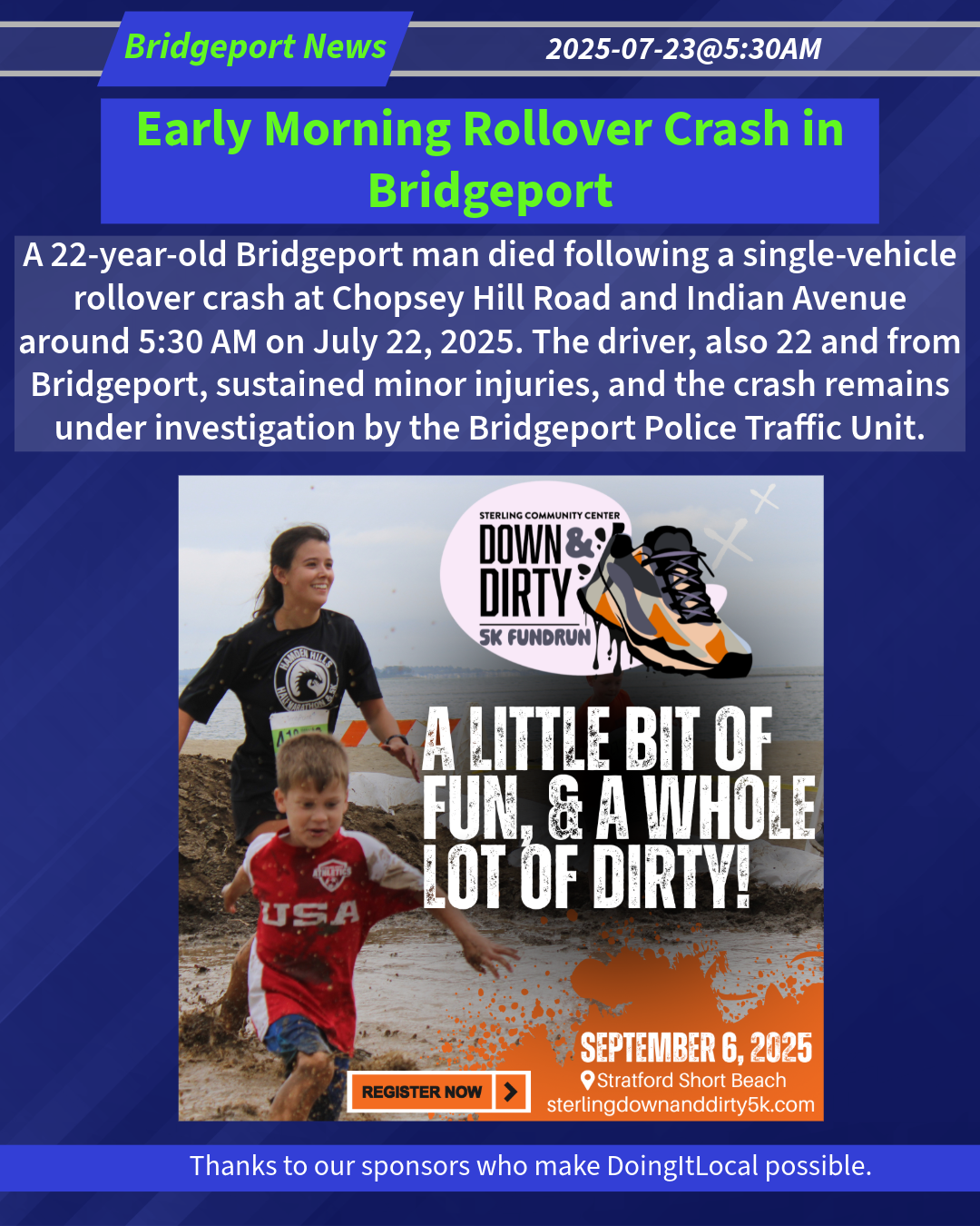 22-Year-Old Killed in Early Morning Rollover Crash in Bridgeport