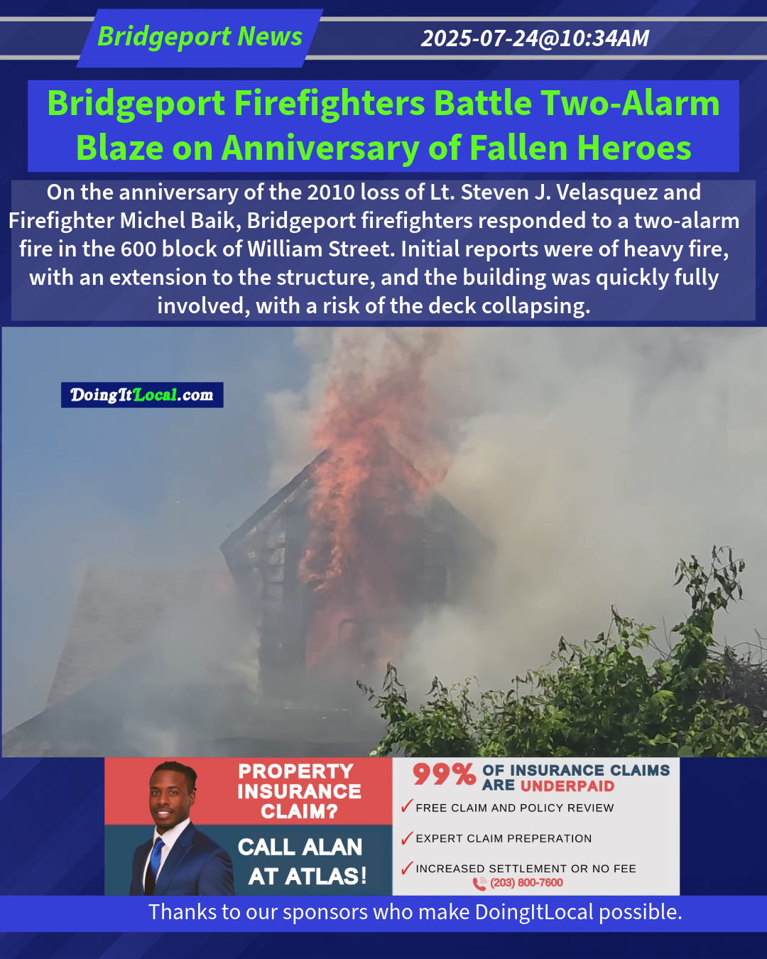 Bridgeport Firefighters Battle Two-Alarm Blaze on Anniversary of Fallen Heroes