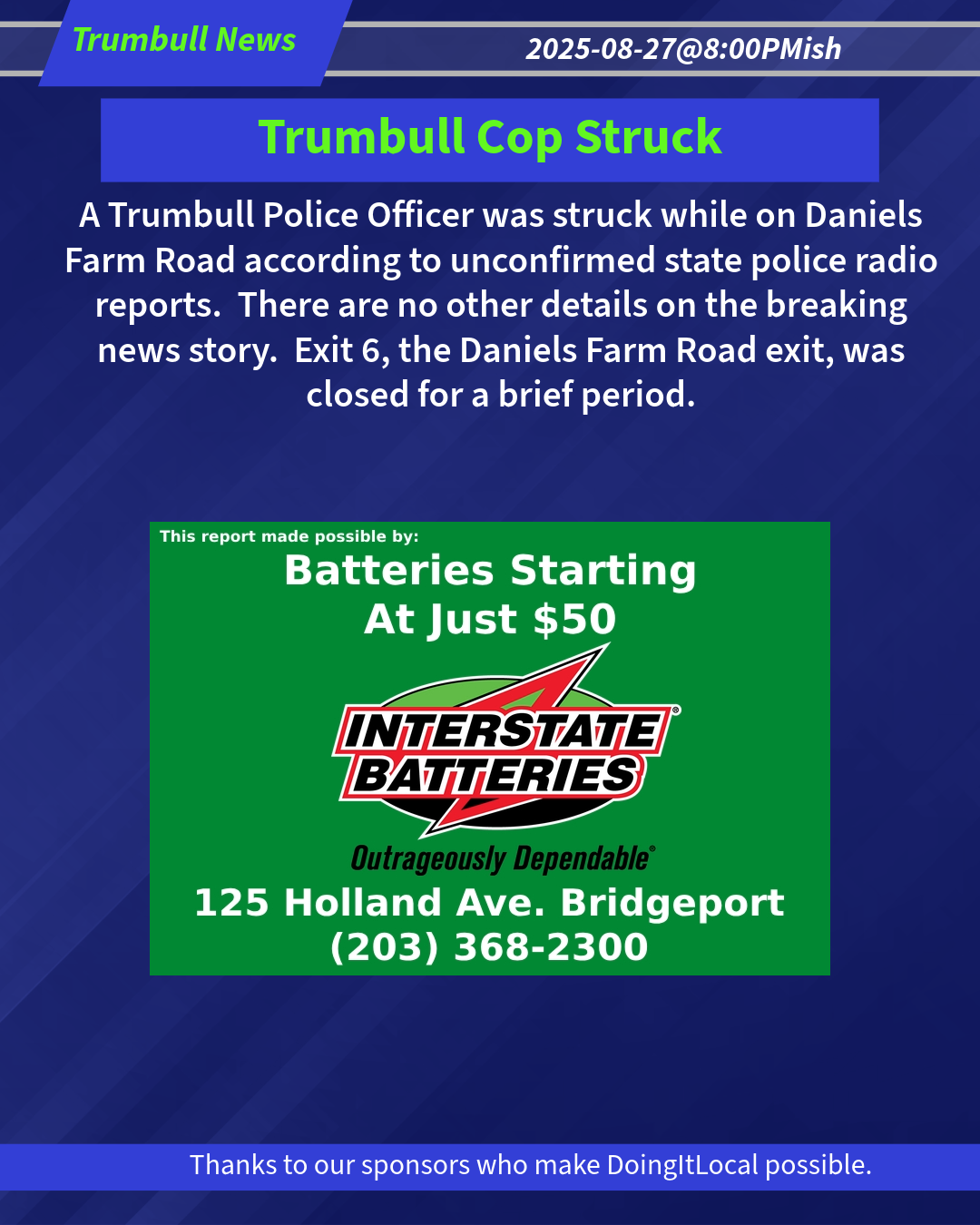 Trumbull Cop Struck