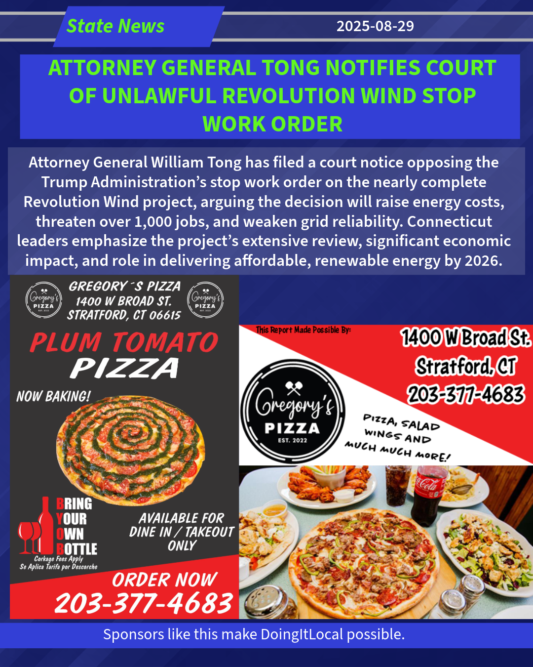 ATTORNEY GENERAL TONG NOTIFIES COURT OF UNLAWFUL REVOLUTION WIND STOP WORK ORDER