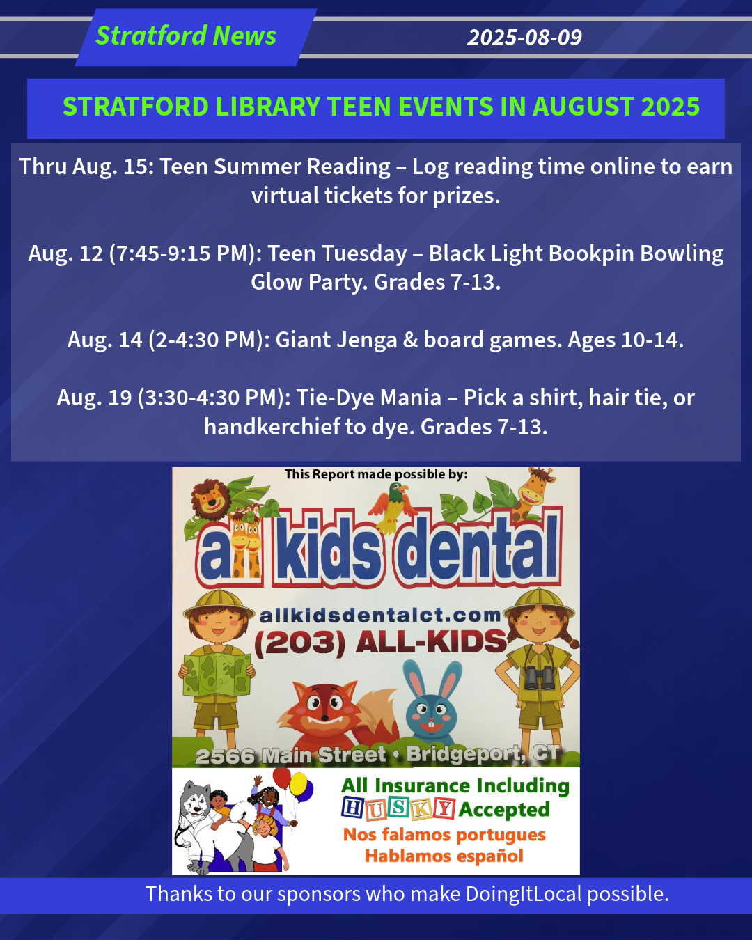 STRATFORD LIBRARY TEEN EVENTS IN AUGUST 2025