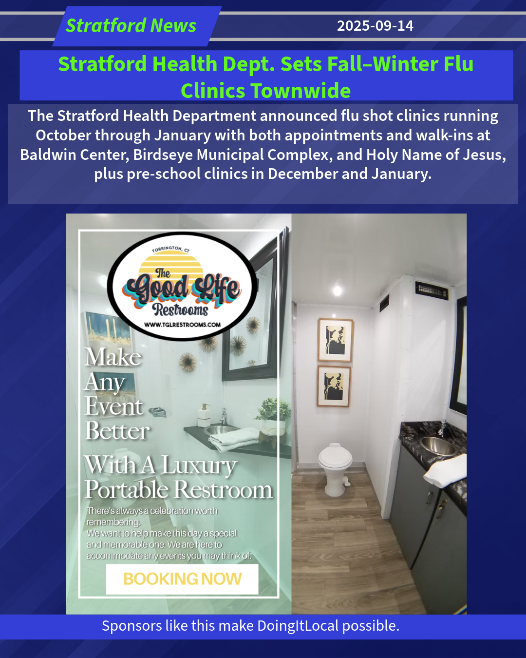 Stratford Health Department Announces Fall–Winter Flu Clinic Schedule