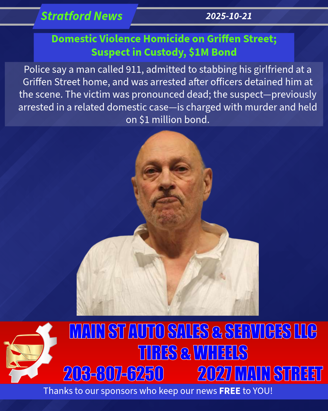 Domestic Violence Homicide on Griffen Street; Suspect in Custody, $1M Bond