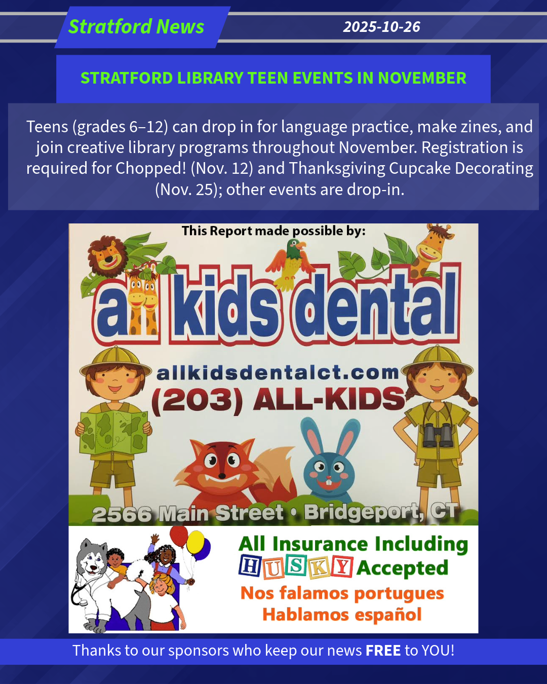 STRATFORD LIBRARY TEEN EVENTS IN NOVEMBER