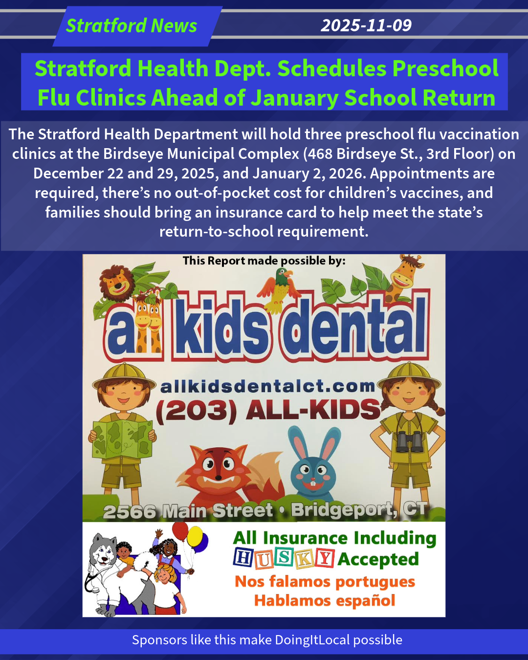 Stratford Health Dept. Schedules Preschool Flu Clinics Ahead of January School Return